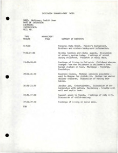 Detailed summary index and transcript of the interview, redacted to remove names as requested in the release form.