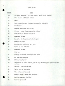 Index and transcript of the interview with Elsie Nelson.