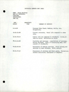 Detailed summary index and transcript of the interview with Dawna Northrup.