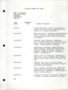 Detailed summary index and transcript of the interview with Betty Virginia Smith.