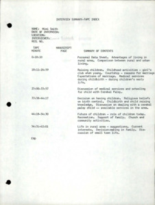 Detailed summary index and transcript of the interview with Marie Smith.