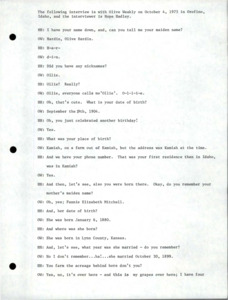 Transcript of interview with Olive Weakley.