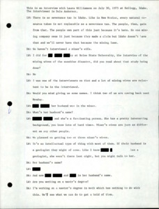 Transcript of interview, redacted to remove names as was requested in the release form.
