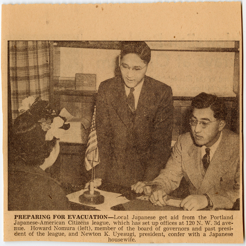Newspaper clipping from Oregon Journal discussing aid for Japanese Americans from the Japanese-American Citizens league of Portland.