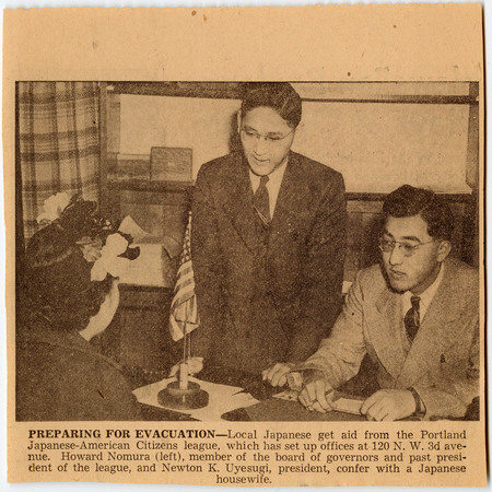 Newspaper clipping from Oregon Journal discussing aid for Japanese Americans from the Japanese-American Citizens league of Portland.