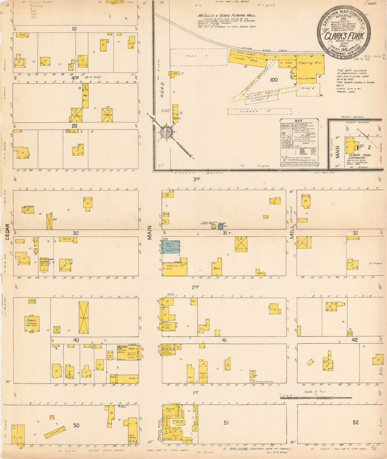 dwelling; shed; livery; hay; out house; hen house; methodist church; public school; drugs; meat; sausage facility; pool; ice house; general merchandise; hotel; office; kitchen; barber; printing; hardware and crockery; restaurant; electric supplies; soft drinks; grocery; lodging; jail; office; lumber shed; planning mill; creamery;
