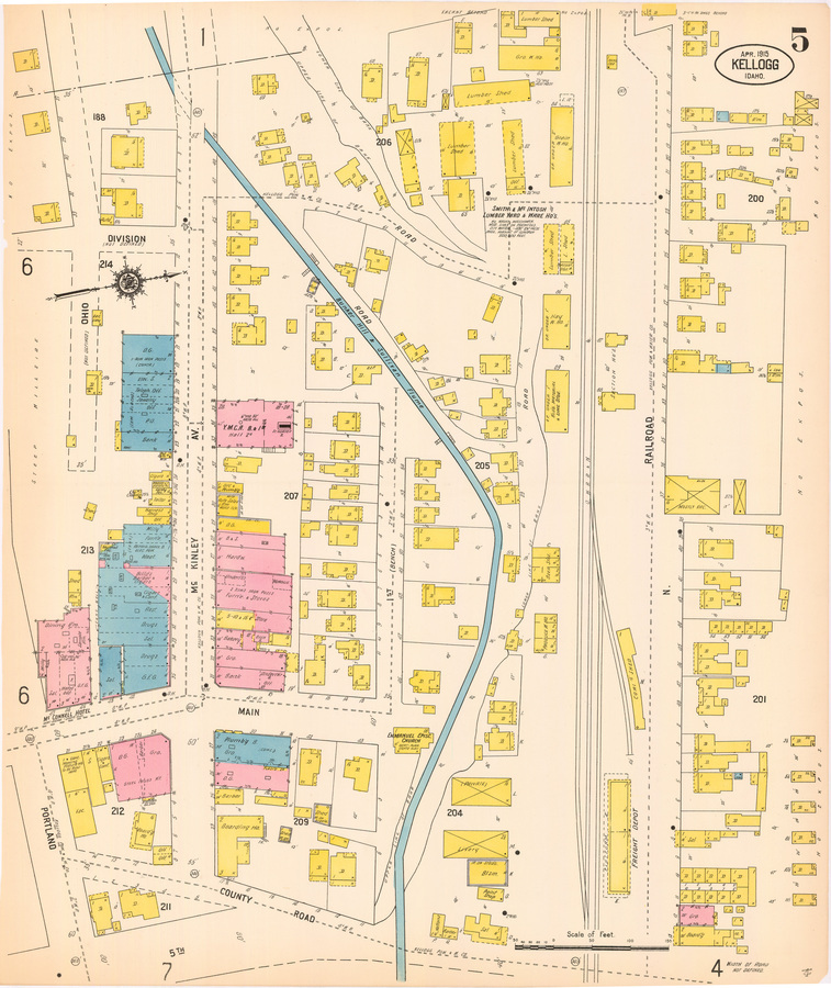 dwelling; lumber shed; grocery warehouse; grain warehouse; office; hay warehouse; electric shop; telegraph office; jewelry; office; post office; cigars; tobacco notions; tailor; milly; furniture; meat; billiards, barber and cigars; cigars and confectionary; restaurant; drugs; saloon; dining room; saloon; hotel; hardware; undertaker; morgue; bakery; grocery; bank; boarding; paint shop; freight depot; emmanuel episcopal church; livery; shed