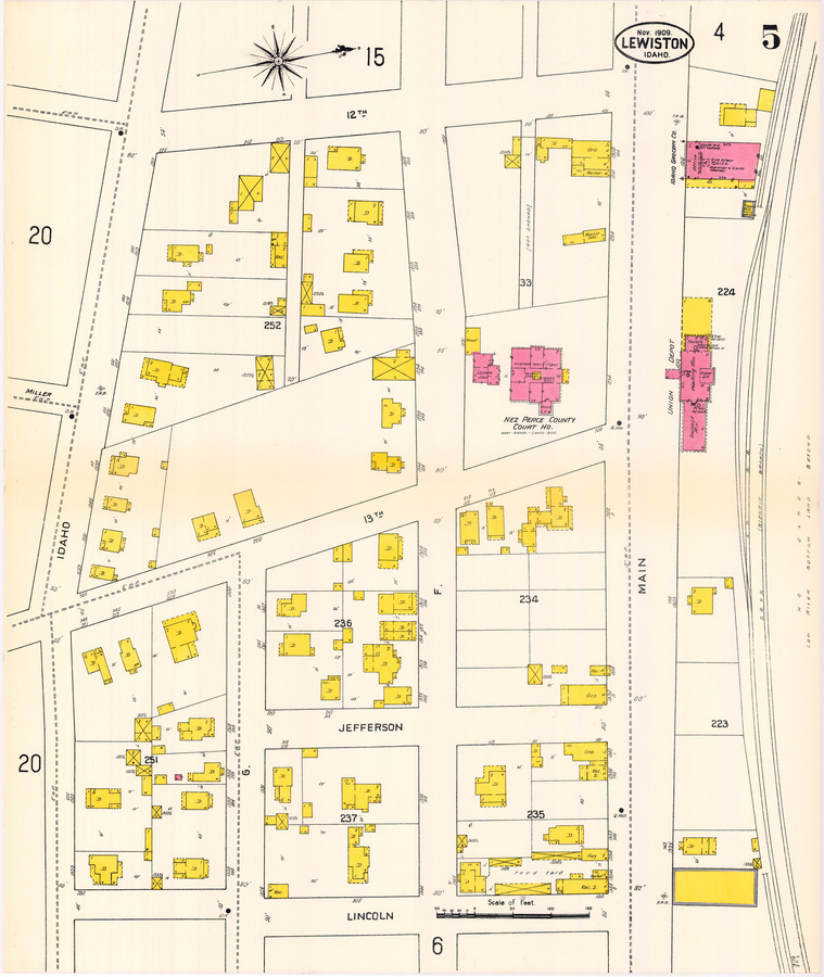 dwelling; vacant; grocery; marble works; court house; office; depot; hay; barber