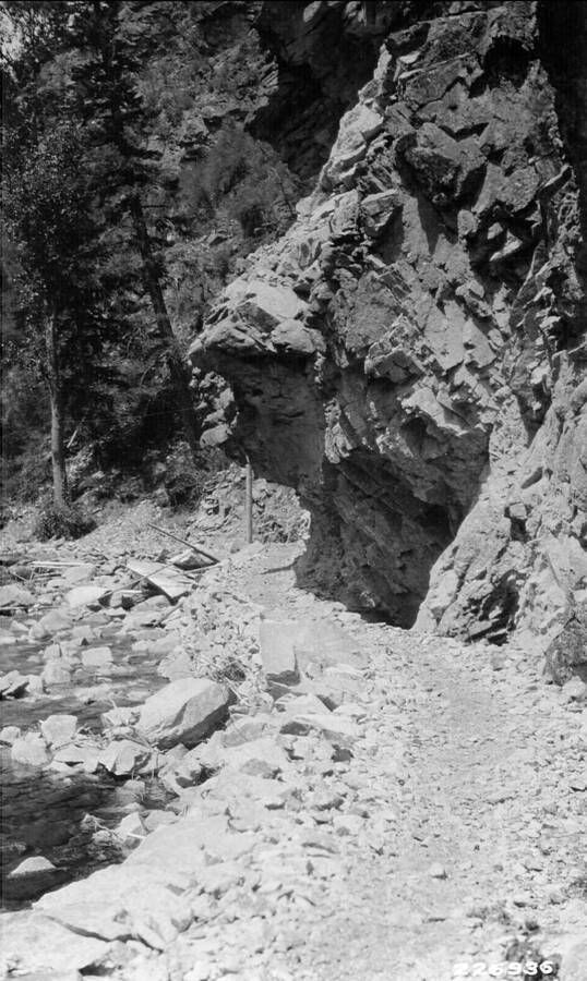 Half tunnel, Selway River Trail, Bitterroot National Forest, Adams, A.C., 1928