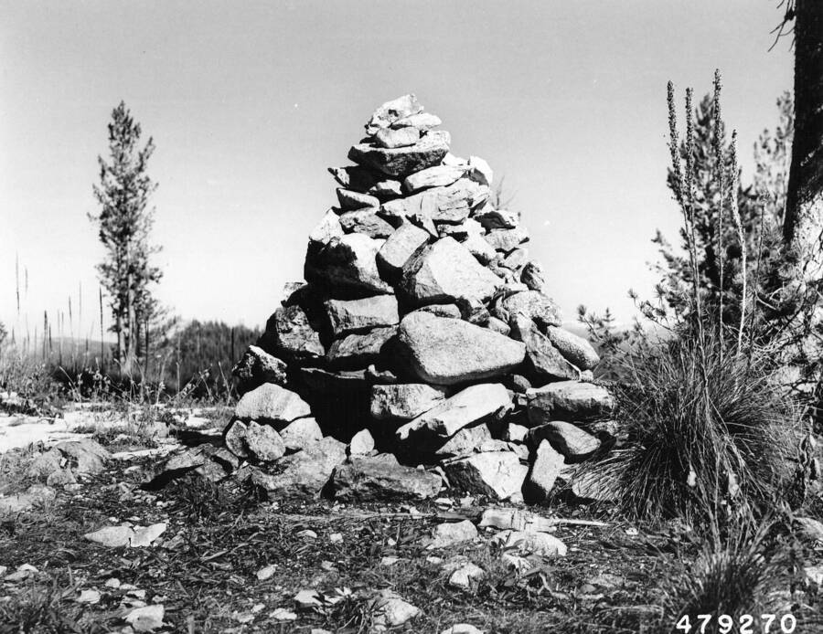 Historical-Monuments, Rock Cairn Along Lolo Trail Near Indian Post Office, Steuerwald, W. E., 1955