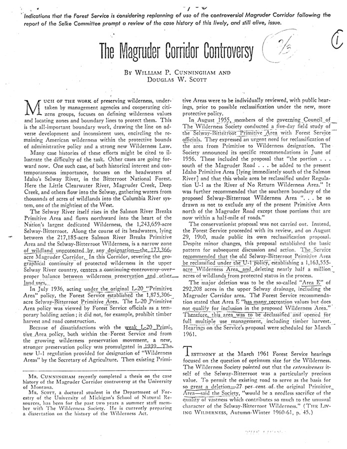 This is an article summing up the Magruder issue as of 1969, written by William P. Cunningham and Douglas W. Scott. The article gives an excellent, lengthy, and seemingly unbiased (which is rare in this collection of documents) look at the history of the issue since 1955, as well as some speculation on where things might be headed in the future.