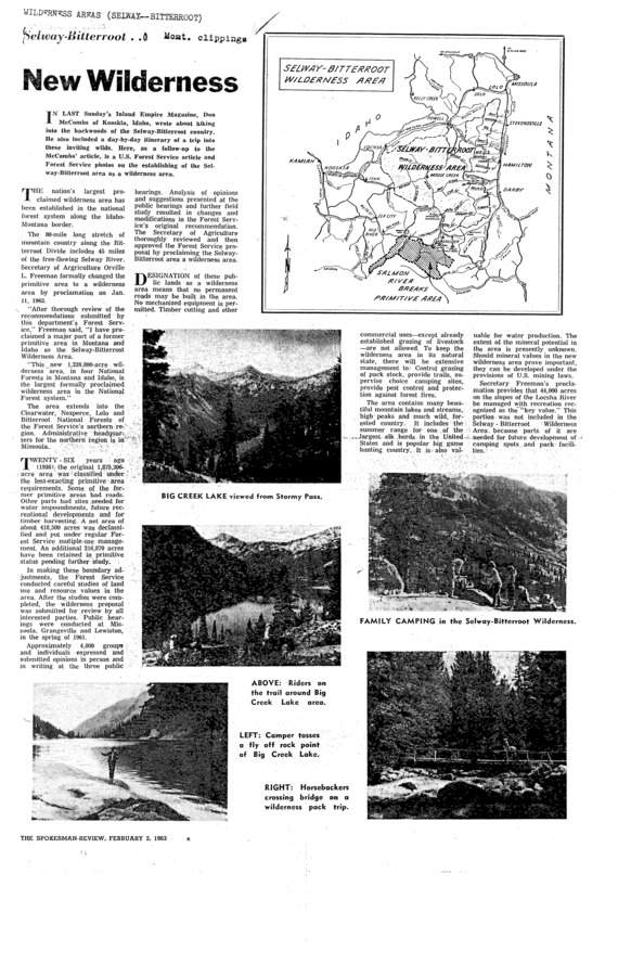 This is an article celebrating the creation of the SBW. It is brief on text  which summarizes the history of the area and explains what the new designation of the land means  but it also contains a number of interesting black-and-white photos of points of interest in the wilderness.