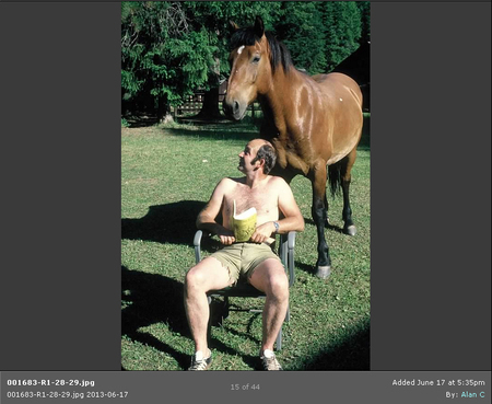 Dale Swee and Gunner enjoying some sun at Moose Creek, late 1970's.