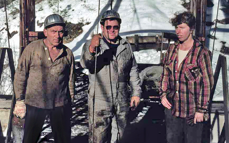 Emil Keck, Art Seamans, Penny Keck, Mink Creek Bridge 1-20-77