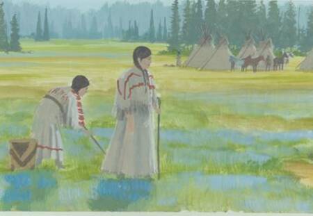 Mural of a historical Nez Perce scene from the Weippe Library in Weippe, Idaho