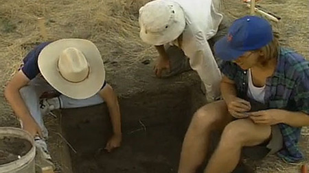 Students work on an archaeological dig in Hells Canyon, Idaho.