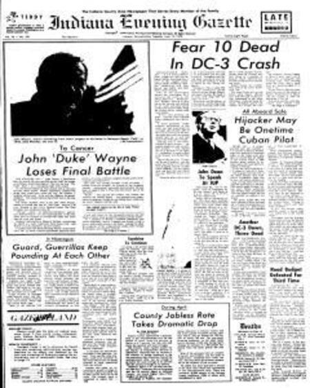 Indiana Evening Gazette article from June of 1979 containing details of the crash.