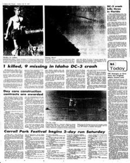 A Kokomo Gazette newspaper from June 12, 1979 detailing the plane crash, but before all deaths were confirmed.