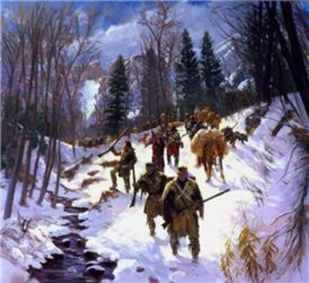 Painting of Lewis and Clark crossing the mountains