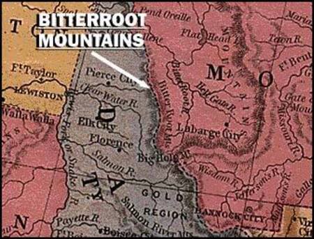 Map showing the location of Lewis and Clark's crossing