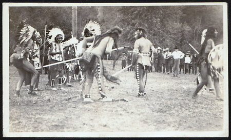 A gathering of Nez Perce people near Kamiah, Idaho, ca. 1920's. Photo by Alvin Renshaw. Photo courtesy of Allen Renshaw.