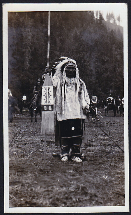 A gathering of Nez Perce people near Kamiah, Idaho, ca. 1920's. Photo by Alvin Renshaw. Photo courtesy of Allen Renshaw.