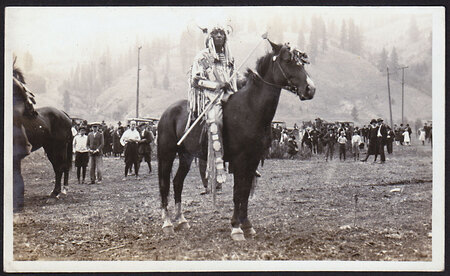 A gathering of Nez Perce people near Kamiah, Idaho, ca. 1920's. Photo by Alvin Renshaw. Photo courtesy of Allen Renshaw.