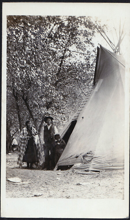 A gathering of Nez Perce people near Kamiah, Idaho, ca. 1920's. Photo by Alvin Renshaw. Photo courtesy of Allen Renshaw.
