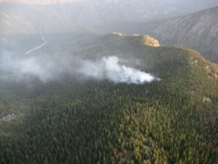 A wildfire as spotted from the air in the Bitterroot National Forest. Photo from the USFS.