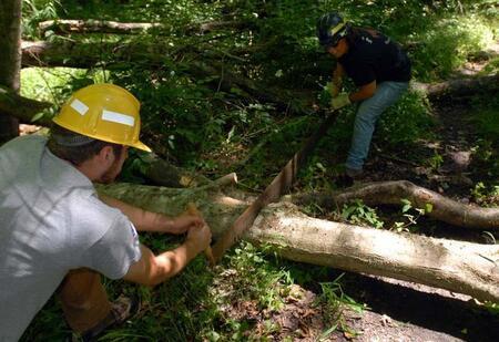 Using traditional tools in the wilderness. Gazette photo by LAWRENCE PIERCE