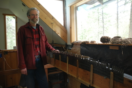 Warren Miller at his "saw shack"