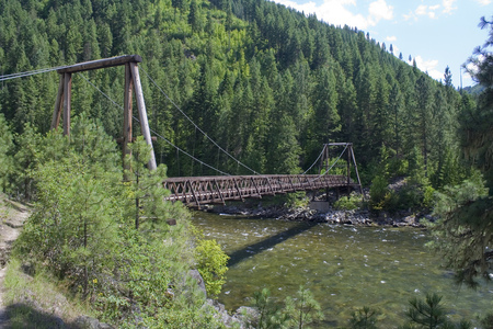 Cable suspension bridge over the Selway River.
