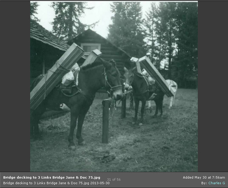 Packing Bridge Decking to Three Links Bridge. Photo courtesy Charles G, Moose Creek RD