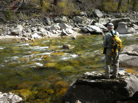 Fishing on the Selway River near Bear Creek, 2010. Photo courtesy Debbie Lee.