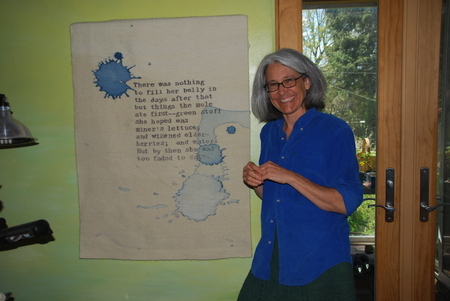 Sarah with one of her tapestries. 2011