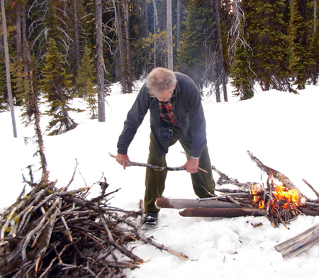 Dick building a fire on Lolo Pass 2009