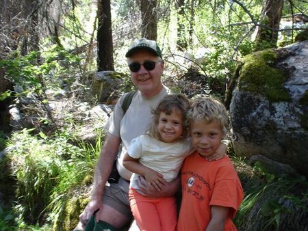 Ed hiking in the Selway-Bitterroot with 2 of his 6 grandchildren