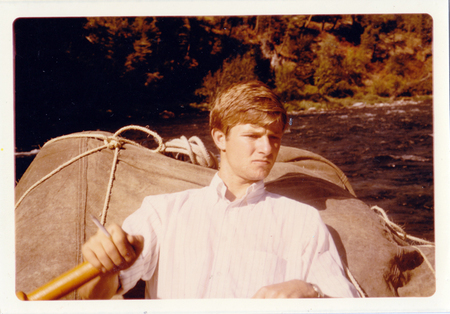 Craig Hatch rowing, Selway River, 1970