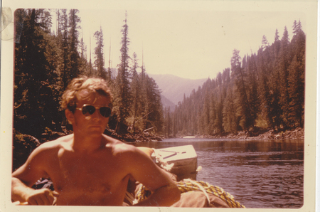 Jerry rowing the Selway River, 1970