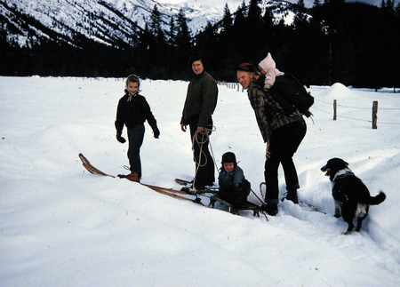 Jim Renshaw with his family at Moose Creek Ranches, 1958