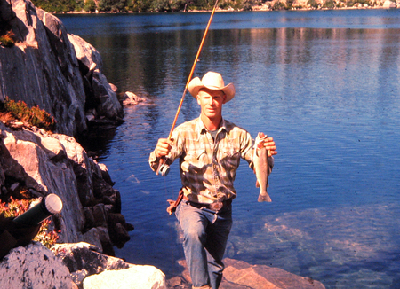 Jim Renshaw fishing in North Three Links Lakes in the Selway Crags, 1965