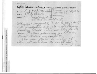 Memorandum, C. D. Blake to the Regional Forester