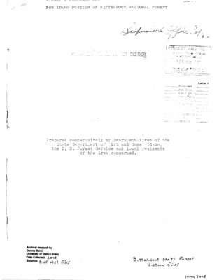 This article is unique for the way it addresses how local economies in Idaho are affected by Forest Service policy. Notice on page 2, in a moment of uncommon candor, a sense of frustration emerges as the author describes the population of the Clearwater Valley as extremely self-centered, provincial in thought, and jealous of their rights. Both the Forest Service and local citizens feel a sense of ownership, but poised in opposition directions. Whereas the Forest Service is interested in improving access to wilderness, local inhabitants of the Clearwater Valley feel the wildlife in this area is theirs because of location, and resent the fact that roads though the Bitterroot make it more accessible . . . The question of whether to expand or limit wilderness access, and who controls that decision, is central to almost every wilderness debate.