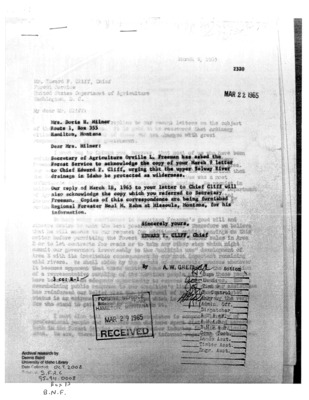 Milner outlines at length the reasons why she believes that removing Area E of the SBW from protected status is a mistake. This document is a cogent summary of many of Milner's ideas and arguments as they are presented in other documents throughout this folder.