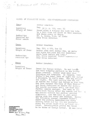 An exhaustive list of place name histories in the SBW area, compiled by Mary Ellen Ackerman. Done in an outline style, this collection is amazingly thorough, but is complicated by many of the issues that Ackerman explicates in Document 67.