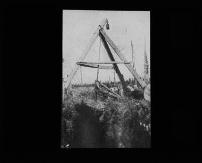 The glass slide reads: 'Tripod type of stump puller.'