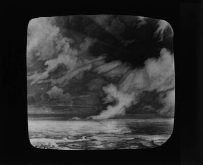 The glass slide reads: 'Silurian landscape.' Looks to be a piece of artwork.