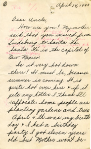 Letter from George Shihei Shitamae's great-niece, Midori, updating him on the weather and what various family members are doing.