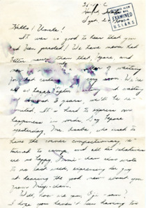 Letter to Georg Shihei Shitamae from his niece, Yoshiko, expressing joy of hearing of his parol. The letter also mentions the activities of the family, including school and work.