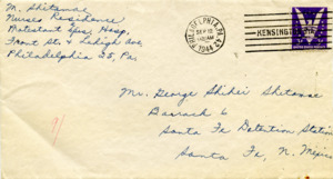 Letter from George Shihei Shitamae's niece, Miyoko, expressing the joy of hearing of his parol. The letter also describes Miyoko's life in Philadelphia and her experience training to be a nurse.